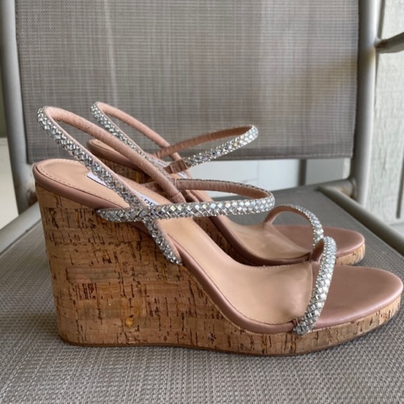 STEVE MADDEN Morgan Rhinestone Cork Wedge Heels Sandals - Picture 2 of 12